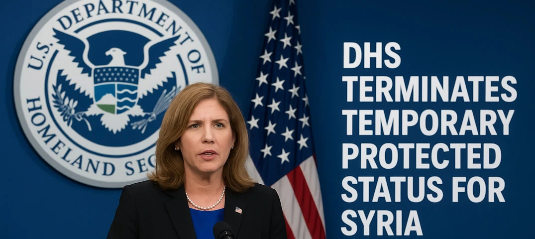 Syrian nationals protesting DHS TPS termination 2025